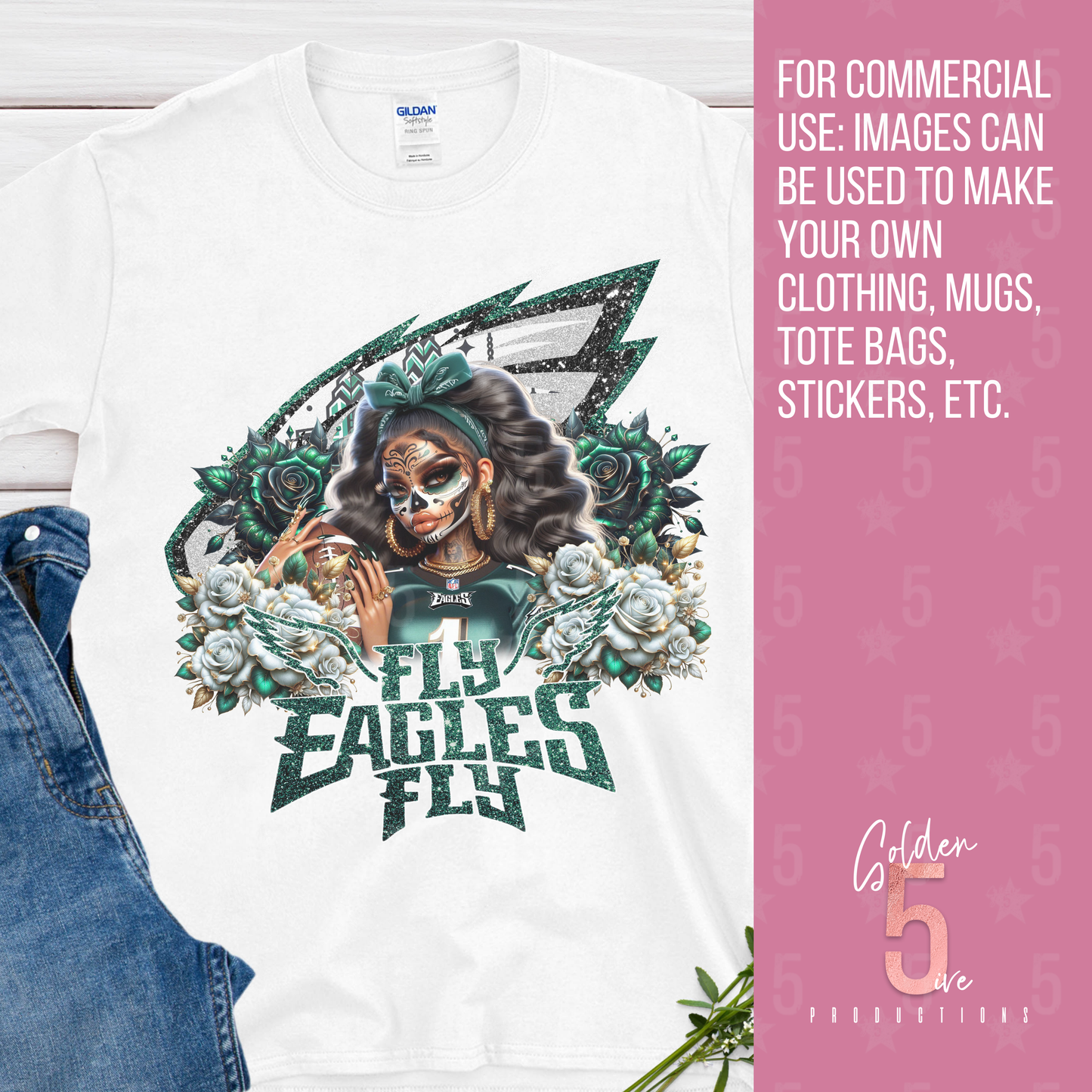 Philadelphia Eagles Día de los Muertos Design SVG, PNG, JPG, PDF - Instant Download