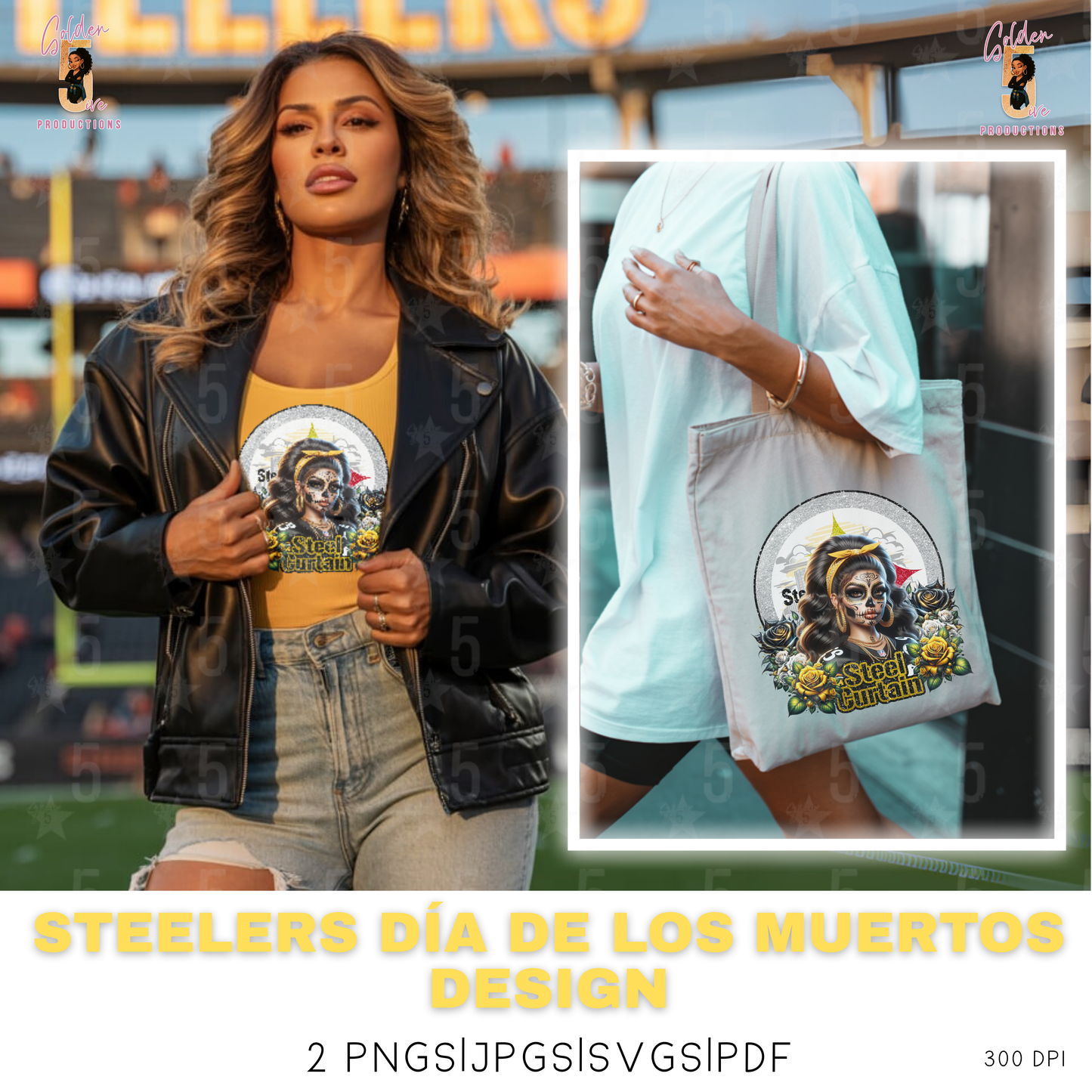 Pittsburgh Steelers Día de los Muertos Design SVG, PNG, JPG, PDF - Instant Download