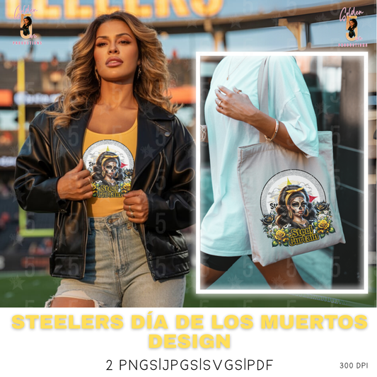Pittsburgh Steelers Día de los Muertos Design SVG, PNG, JPG, PDF - Instant Download