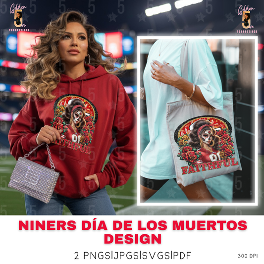 San Francisco 49ers Día de los Muertos Design SVG, PNG, JPG, PDF - Instant Download