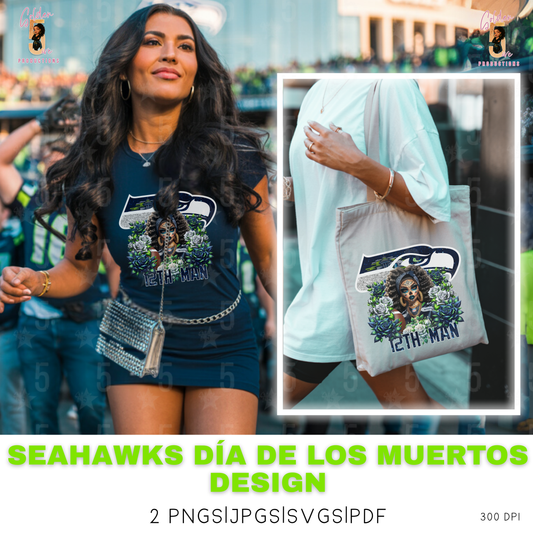 Seattle Seahawks Día de los Muertos Design SVG, PNG, JPG, PDF - Instant Download
