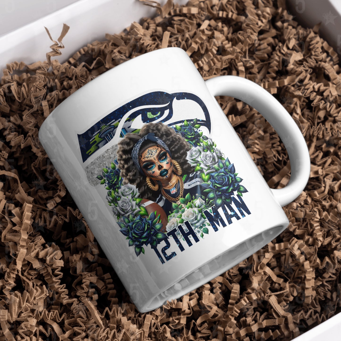 Seattle Seahawks Día de los Muertos Design SVG, PNG, JPG, PDF - Instant Download