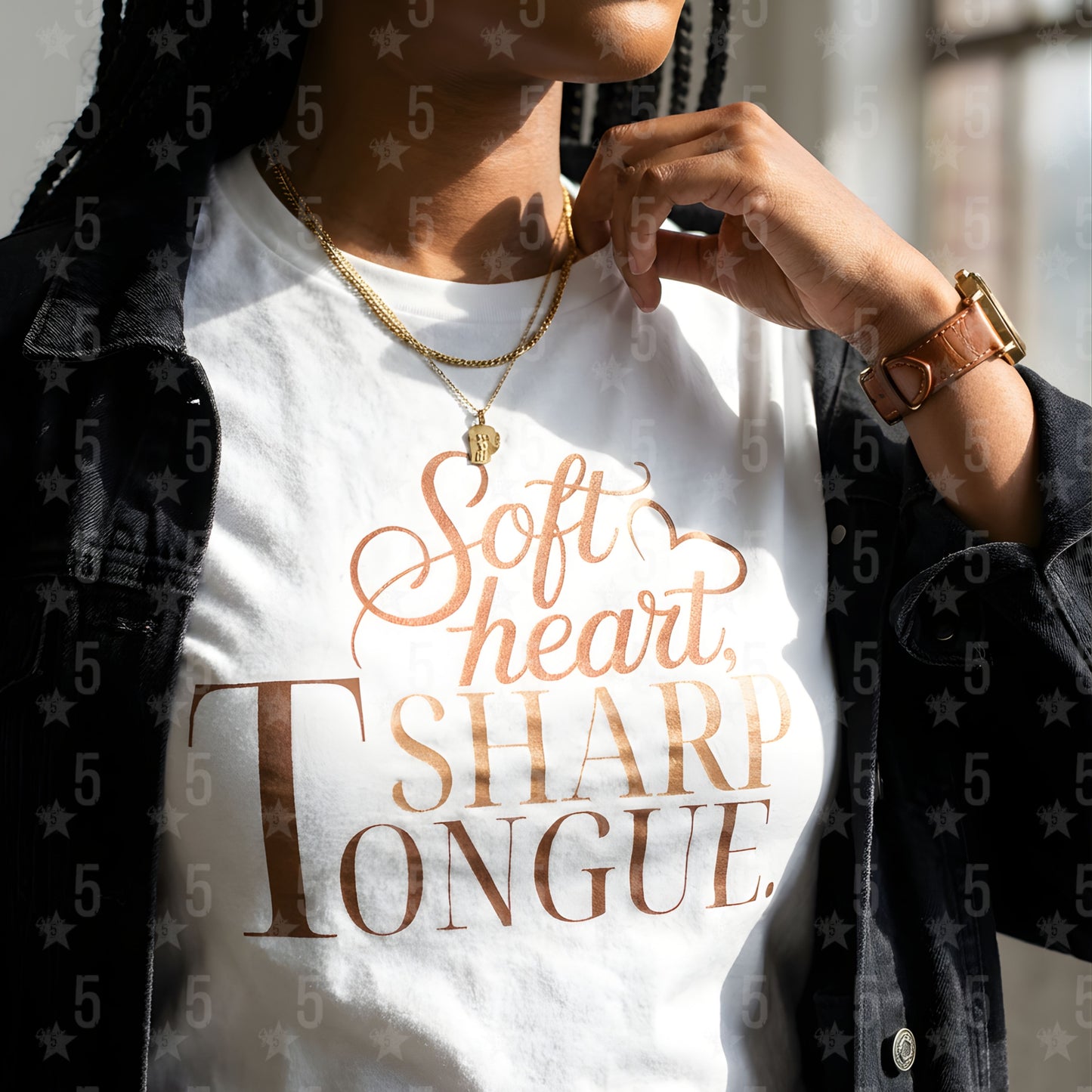 white tee on a black woman with a sassy saying