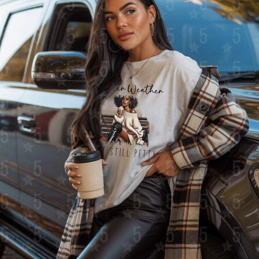 Woman holding a coffee cup in front of a vehicle