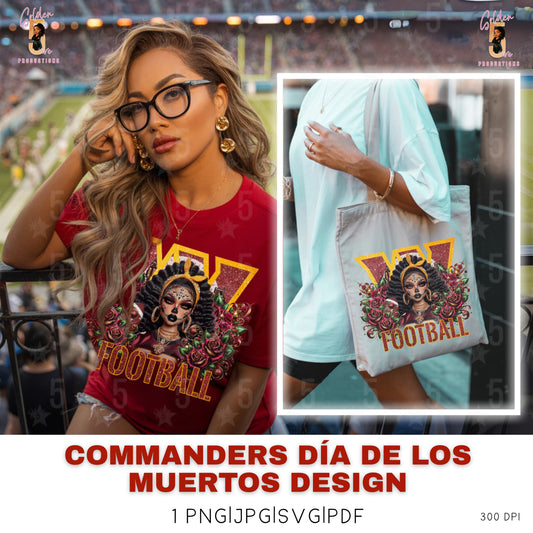 Washington Commanders Día de los Muertos Design SVG, PNG, JPG, PDF - Instant Download