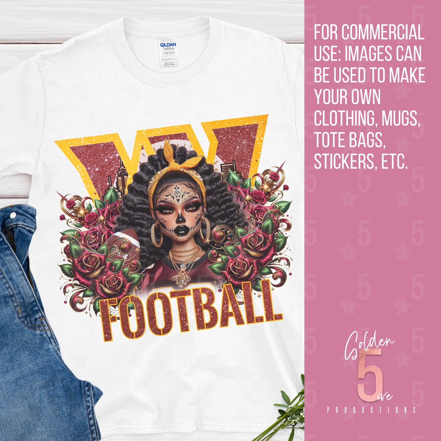 Washington Commanders Día de los Muertos Design SVG, PNG, JPG, PDF - Instant Download
