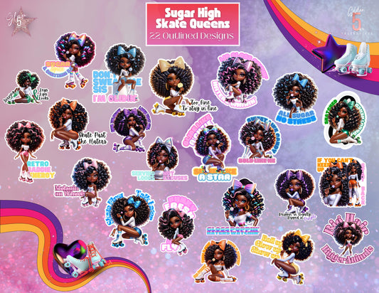Quoted Sassy Sugar High Roller Skate Black Girl Magic Digital Design SVG, PNG, JPG, PDF - Instant Download