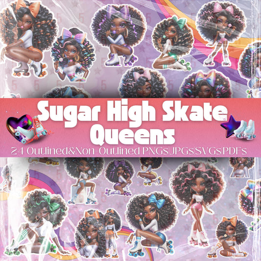 Sassy Sugar High Roller Skate Black Girl Magic Digital Design SVG, PNG, JPG, PDF - Instant Download