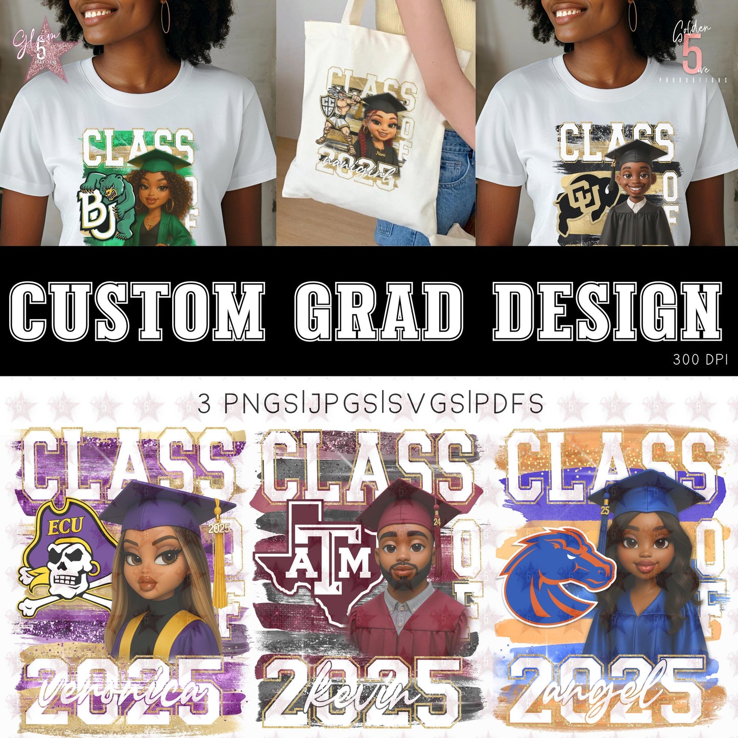 Custom Graduation Portrait Personalized Cartoon Graduation Digital Design SVG, PNG, JPG, PDF - Instant Download