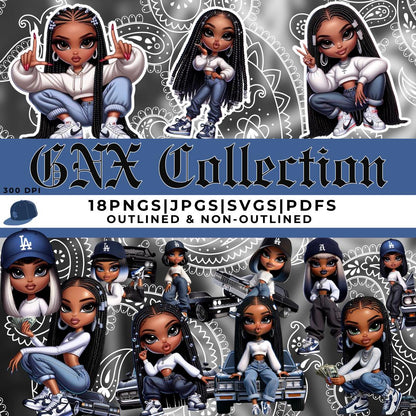 GFNX Collection with cartoon characters and text on a decorative background