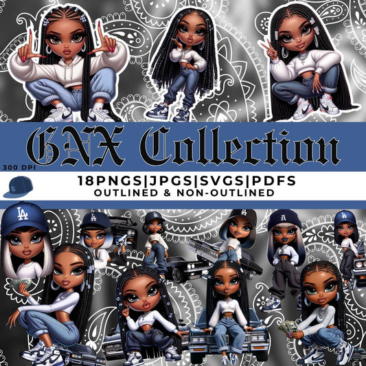 GFNX Collection with cartoon characters and text on a decorative background