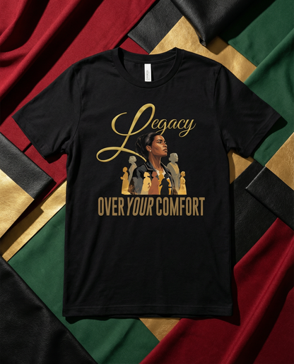 black tee with "Legacy Over Your COmfort" Design