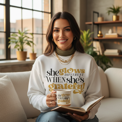 She Glows Different When She's Grateful SVG, PNG, JPG, PDF - Instant Download